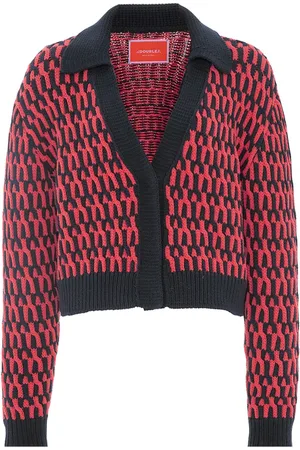 La DoubleJ Strik, Dame, Blå, L, Bomuld, Bicolor Retro Cardigan