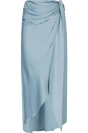 Simkhai Nederdel, Dame, Blå, S, Satin, Klar Blå Draperet Satin Midi Nederdel