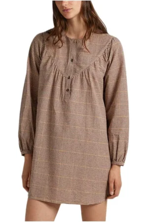 Pepe Jeans Kjole, Dame, Brun, XS, Bomuld, Keira Kjole - Alsidig og Komfortabel