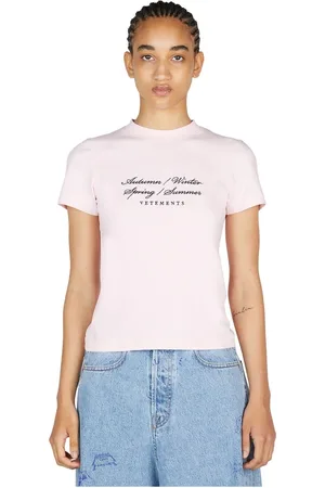 Vetements Top, Dame, Lyserød, L, Bomuld, Broderet bomuld T-shirt
