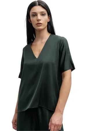 Ahlvar Gallery Bluser & Skjorter, Dame, Grøn, M, Yoli v-neck silkebluse dyb skov