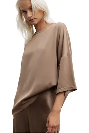 Ahlvar Gallery Bluser & Skjorter, Dame, Brun, XL, Thess silke t-shirt sand