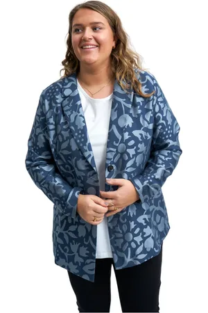 ADIA Jakke, Dame, Blå, S, Uld, Mørk påfugl blazer jakke med unikt blåt mønster