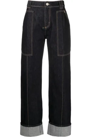 Alexander McQueen Jeans, Dame, Blå, W25, Bomuld, Blå Jeans med Ombukkede Manchetter