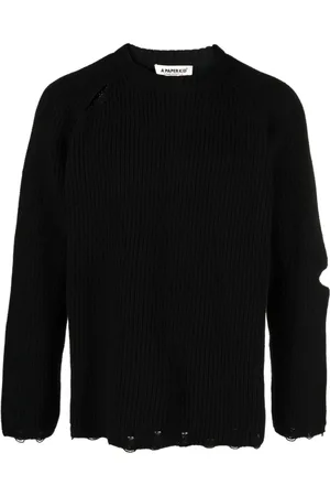 A PAPER KID Strik, Herre, Sort, L, Round-neck Knitwear