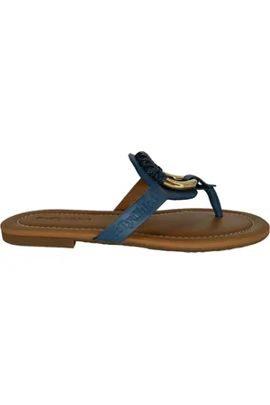 See by Chloé Sko, Dame, Blå, 36 EU, Uld, Denimblå Læder Sandal med Guld Ring Detalje