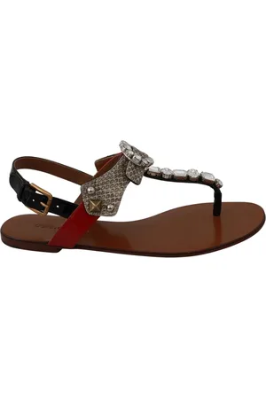 Dolce & Gabbana Sko, Dame, Brun, 36 EU, Læder, Krystaludsmykkede sandaler