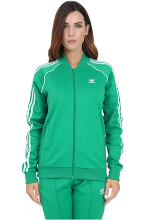 adidas Sweathshirts & Hoodies, Dame, Grøn, L, Bomuld, Grøn Sweater med Lynlås og 3 Stripes
