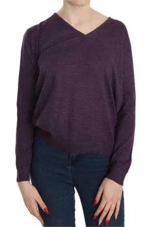 Byblos Strik, Dame, Lilla, 2XL, Uld, Lilla V-hals Uld Pullover Top