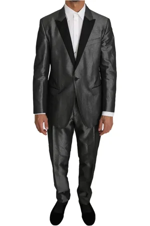Dolce & Gabbana Jakkesæt, Herre, Grå, 2XL, Polyester, Grå Mønstret Slim Fit Jakkesæt