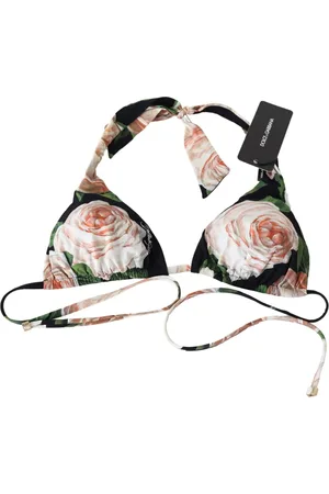 Dolce & Gabbana Badetøj, Dame, Flerfarvet, S, Nylon, Blomstret Bikini Top med Logo Lukning