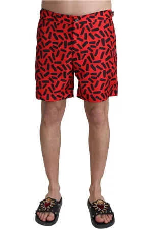 Dolce & Gabbana Badetøj, Herre, Rød, S, Uld, Mønstret Print Badeshorts
