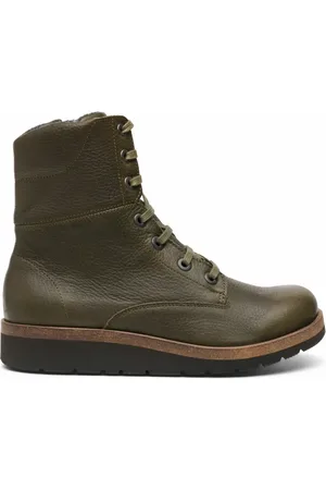 New Feet Sko, Dame, Grøn, 38 EU, Snørestøvler med lynlås og vandafvisende membran