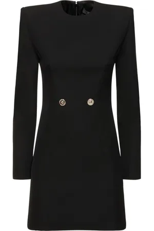VERSACE Kjole, Dame, Sort, S, Uld, Sort Uldkjole med Maxi Skulderpuder