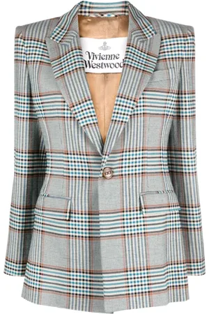 Vivienne Westwood Jakke, Dame, Blå, S, Uld, Ternet Enkeltknap Blazer