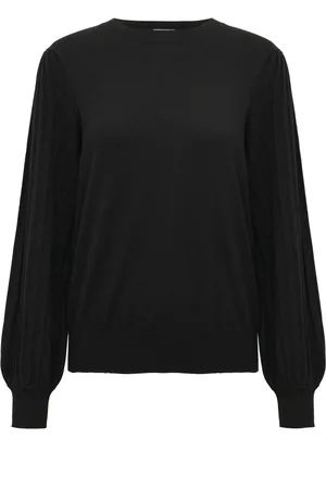 Kaffe Strik, Dame, Sort, S, Nylon, Feminin Striktrøje med Pufærmer
