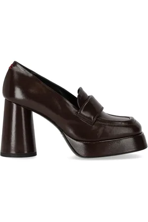 HALMANERA Sko, Dame, Brun, 40 EU, Læder, Mørkebrun Glaze Hælet Loafer