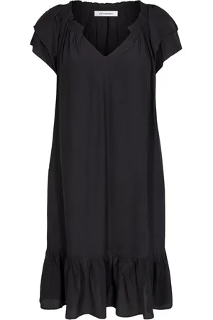 Co`Couture Kjole, Dame, Sort, S, Polyester, Sunrise Crop Kjole med Korte Ærmer og Flæser