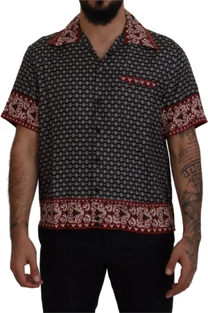 Dolce & Gabbana Skjorte, Herre, Sort, M, Multifarvet mønstret silke casual skjorte