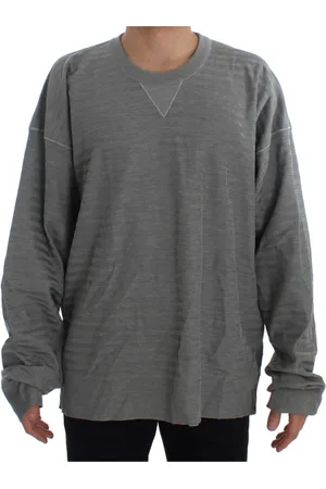 Dolce & Gabbana Sweathshirts & Hoodies, Herre, Grå, M, Grå Oversized Crewneck Pullover Silke Sweater