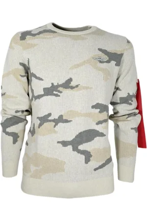 Aeronautica Militare Sweathshirts & Hoodies, Herre, , M, Bomuld, Herre Crew Neck Sweater med Camouflage Mønster