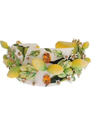 Dolce & Gabbana Tilbehør, Dame, Gul, ONE SIZE, Bomuld, Siciliansk Citron Krystal Diadem Hovedbånd