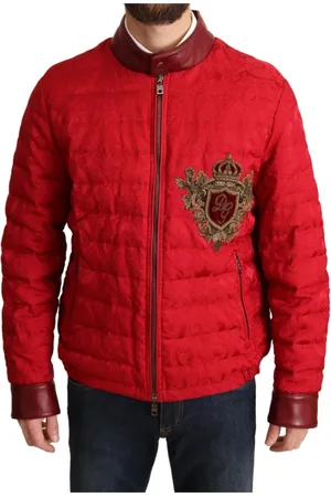 Dolce & Gabbana Jakke, Herre, Rød, M, Uld, Rød Brokade Bomberjakke med Guld Krone Logo