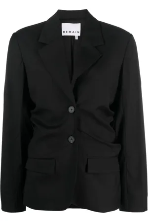 REMAIN Birger Christensen Jakke, Dame, Sort, XS, Sort Draperet Blazer med Knaplukning