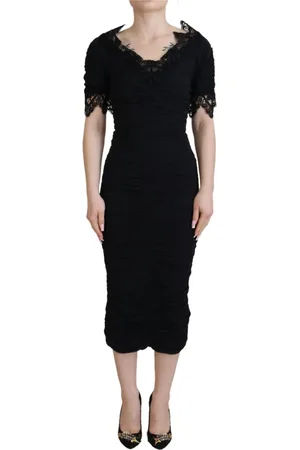 Dolce & Gabbana Kjole, Dame, Sort, 3XS, Nylon, Sort Silke Sheath Midi Kjole