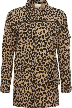 Heartmade Bluser & Skjorter, Dame, Brun, 2XS, Bomuld, Oversized dyreprint skjortejakke