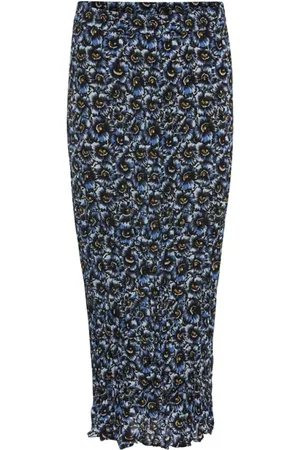 Heartmade Nederdel, Dame, Blå, XS, Uld, Lang Blomstret Maxi Nederdel