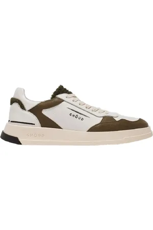 Ghoud Sko, Herre, Brun, 45 EU, Læder, Hvide lædersneakers med grønne accenter