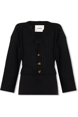 AERON Strik, Dame, Sort, L, Uld, Morrow ribbet cardigan