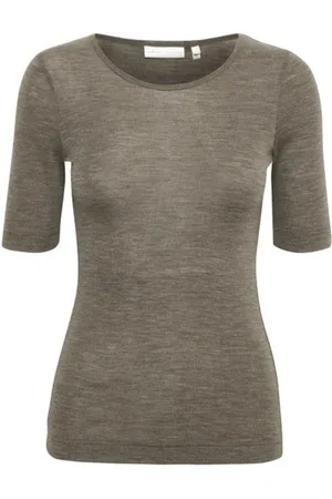 INWEAR Top, Dame, Brun, 2XL, Uld, Stilfuld Brun Melange T-shirt
