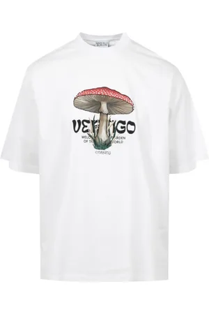 MARCELO BURLON Top, Herre, Hvid, L, Bomuld, Vertigo Mushroom Print Hvid T-shirt