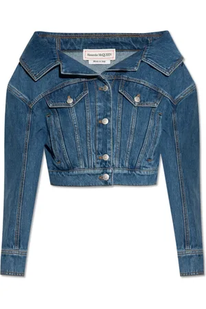 Alexander McQueen Jakke, Dame, Blå, 3XS, Uld, Denimjakke med off-shoulder