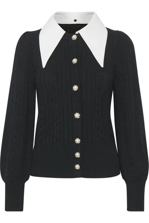 Gestuz Strik, Dame, Sort, M, Uld, Elegant Stribet Krave Cardigan