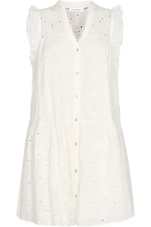 Co`Couture Kjole, Dame, Hvid, S, Bomuld, Anglaise Sommerkjole med Flæsedetaljer