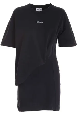 Kenzo Kjole, Dame, Sort, M, Bomuld, Asymmetrisk Logo T-shirt Kjole