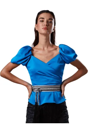 MOSKADA Top, Dame, Blå, L, Satin, Blå Satinbluse - 46