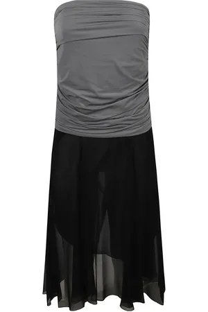 Tory Burch Kjole, Dame, Sort, XS, Chiffon, Sort Midi Kjole med Jersey Chiffon Nederdel