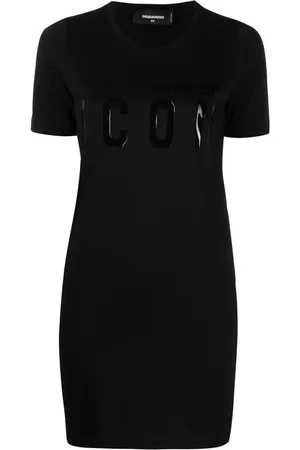 Dsquared2 Kjole, Dame, Sort, S, Bomuld, Logo Print Skjortekjole