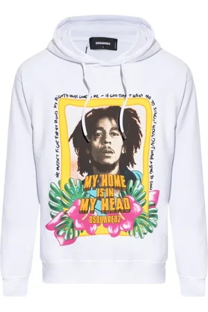 Dsquared2 Sweathshirts & Hoodies, Herre, Hvid, 2XL, Uld, Printet Hættetrøje - Stilfuldt Design