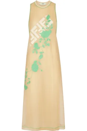 Fendi Kjole, Dame, , S, Organza, Grøn Blomstret Organza Kjole