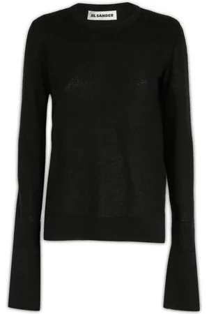 Jil Sander Strik, Dame, Sort, M, Bomuld, Rundhalset sweater