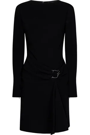 Dsquared2 Kjole, Dame, Sort, 2XS, Polyester, Sort Draperet Kjole med Gyldent Metal Logo