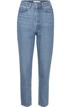 Gestuz Jeans, Dame, Blå, W29, Bomuld, Løstsiddende højtaljede mom jeans