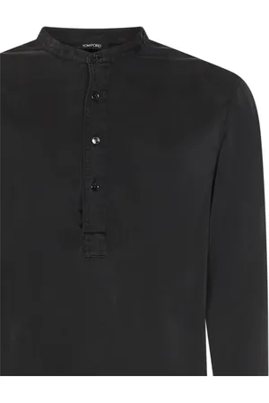 Tom Ford Top, Herre, Sort, S, Sort Henley-skjorte med asymmetrisk kant