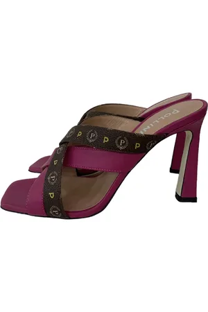 Pollini Sko, Dame, Flerfarvet, 37 EU, Uld, Fuchsia Sandaler med Brune Remme og Heritage Print - Størrelse 39