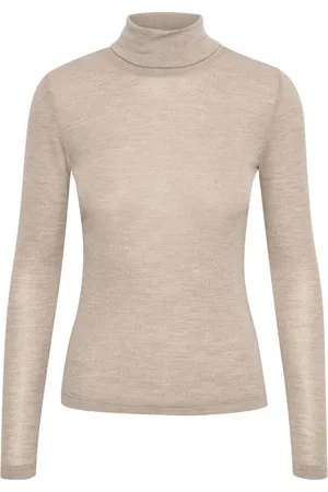 Gestuz Strik, Dame, , 2XS, Uld, Uld Rullekrave Top i Sand Melange